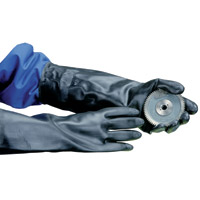 NEOPRENE REUSABLE FLOCK-LINED 15" BLACK GLOVES 30ml SUPER THICK AND HEAVY DUTY! 1 Pair - Large - Extra Long