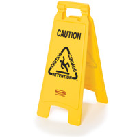RUBBERMAID® SAFETY FLOOR SIGNS YELLOW Caution sign 2-sided multi- lingual 26x11x25"