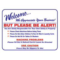 "WELCOME...BUT PLEASE BE ALERT" (w/"REFUND CARD"option) LDY SIGN 19"x24" #W500U 