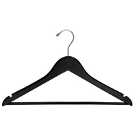 BLACK WOOD CLOTHING HANGER OPEN HOOK 17" Unisex, Simple Bar, 100/cs Flat