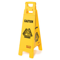 RUBBERMAID® SAFETY FLOOR SIGNS YELLOW Caution sign 4-sided multi- lingual 38x12x37"