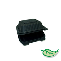 EARTH-TO-EARTH™ CLAMSHELL STYLE FOOD CONTAINER Single Compartment Black. Size: 6 x 6 x 3 Inches