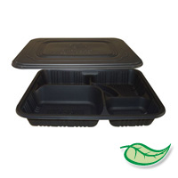 BIODEGRADABLE FOOD PACKAGING LUNCH TRAY & LID Black lid five compartment