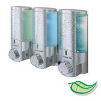 BULK DISPENSER SHAMPOO, CONDITIONER & LOTIONS 3 Chamber Satin Silver & Translucent dispenser