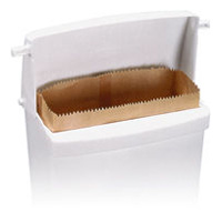 RUBBERMAID® SANITARY NAPKIN RECEPTACLE &  LINERS White plastic wall mount recepta 10.75x5.25x12.5"