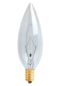 TORPEDO CLEAR CANDLEABRA BASE 60CTC 60w Straight Tip packed 25