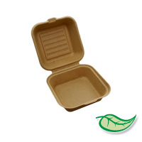 COMPOSTABLE FOOD PACKAGING NATURAL, CLAMSHELL STYLE 8x8x3" one compartment (packed 150)