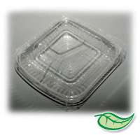 COMPOSTABLE FOOD PACKAGING CLEAR CLAMSHELL STYLE 8x8x3" three compartments 