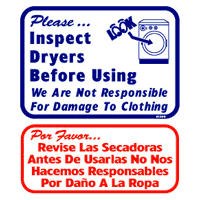 "INSPECT DRYERS BEFORE USING" LAUNDRY SIGN 13.5"x16" #L809 