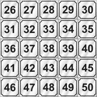 WASHER ID NUMBERS, BLACK ON SILVER, 3/4" SQUARE Sheet of Numbers 26-50 