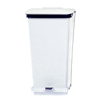 STEP-ON METAL TRASH RECEPTACLE  21gal Square white metal can 14x14x30"