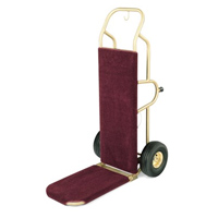 FORBES™ DELUXE BELLMAN HANDTRUCK Brushed Brass with pneumatic wheels & burgandy carpet