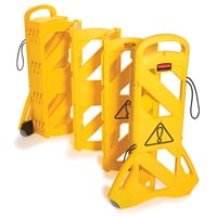 RUBBERMAID® EXPANDABLE YELLOW MOBILE SAFETY BARRIER Straight curved or circular barr 40"x13'x1" fully opened