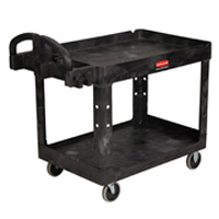 RUBBERMAID® HEAVY DUTY UTILITY CART 500 LB CAPACITY Black 2 lipped shelf medium cart 45.25x26x33.25"