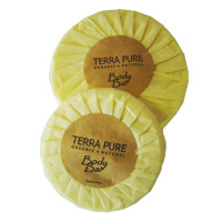 TERRA PURE WILD CITRUS 1.25oz YELLOW TISSUE PLEAT WRAPPED SOAP Packed 350 bars 