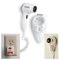 HAMILTON BEACH 1500 WATT WALL-MOUNT HAIR DRYER Illuminated Plug, White color 