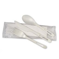 WORLD CENTRIC TPLA COMPOSTABLE SET Knife, Fork, Spoon & Napkin 250 sets per case