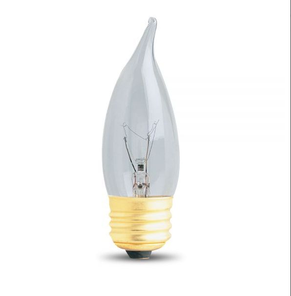 *FEIT #25EFC  25W CLEAR FLAME TIP BULB WITH MEDIUM BASE, 130V (25) PN:13740...