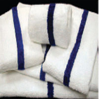 POOL TOWELS - WHITE WITH THIN CENTER BLUE STRIPE 22x44" (12) 