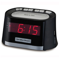 HAMILTON BEACH AM/FM ALARM CLOCK RADIO W/USB CHARGING PORT Black 