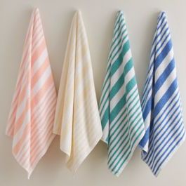 CABANA POOL TOWELS WHITE WITH MULTI-WIDTH BLUE STRIPES Bathsheet 30x70" 15lbs/dz 