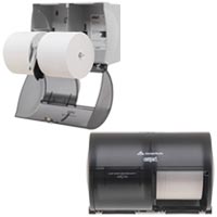 COMPACT CORELESS TOILET TISSUE DISPENSER Side by side dual roll dispenser Smoke Color