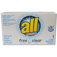 ALL FREE CLEAR "HE" LIQUID DETERGENT 1 LOAD POUCH (100) HE Liquid in pouch 