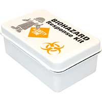 CLEAN UP KIT FOR BLOOD AND BODILY FLUIDS In sturdy plastic case. Can be hung on wall.