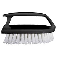 HAND HELD IRON STYLE SCRUB BRUSH Grey Handle.  Brush face is 5-1/2" x 2".  Trim length...