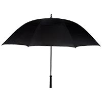 VENTED GOLF UMBRELLA WITH 62 INCH ARC Black. Features fiberglass wind resistant frame & rubberized...