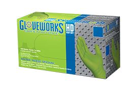 GLOVEWORKS® DIAMOND TEXTURED NITRILE GLOVES (Green) Large (Packed 100/box) 8 Mil Thick, Powder Free