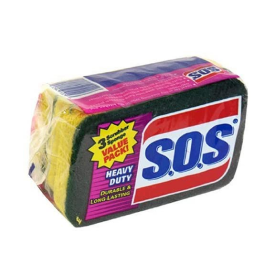 HEAVY DUTY SCRUBBER SPONGE YELLOW AND GREEN 2 1/2" x 4 1/2" x 0.9" THICK 3/Pack, 24/Case