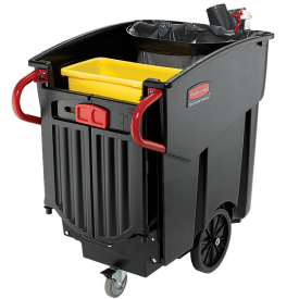 RUBBERMAID® MEGA BRUTE BLACK MOBILE WASTE COLLECTOR 120 gal with can liner retainer, 