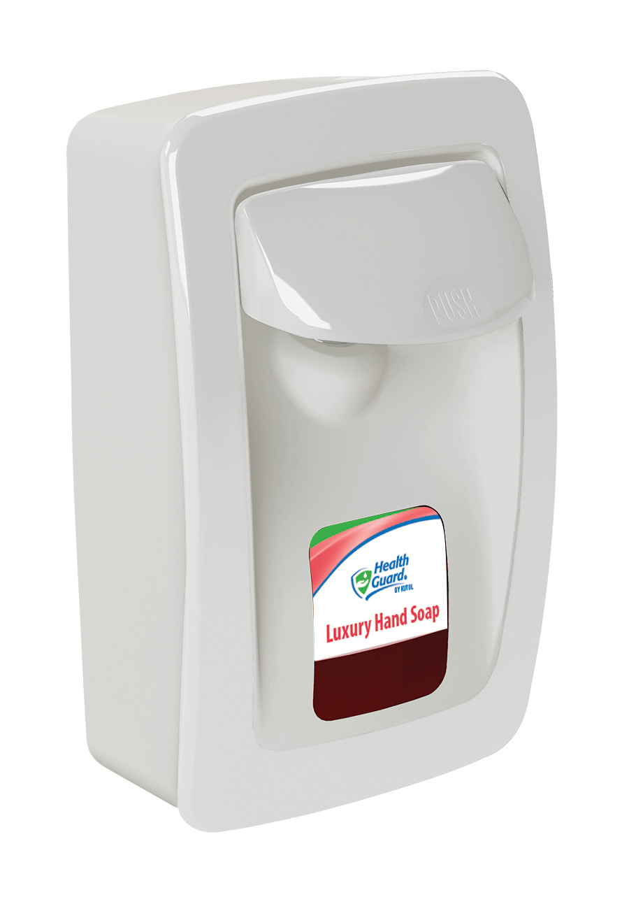 DESIGNER SERIES MANUAL WALL MOUNT DISPENSER White with white trim Holds 1000ml or 1200ml