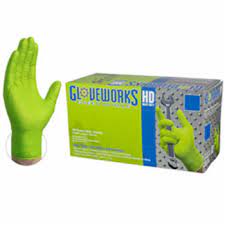 GREEN GLOVEWORKS DIAMOND TEXTURED GLOVES 8 mil XL - Packed 100 Extra Thick, Powder Free