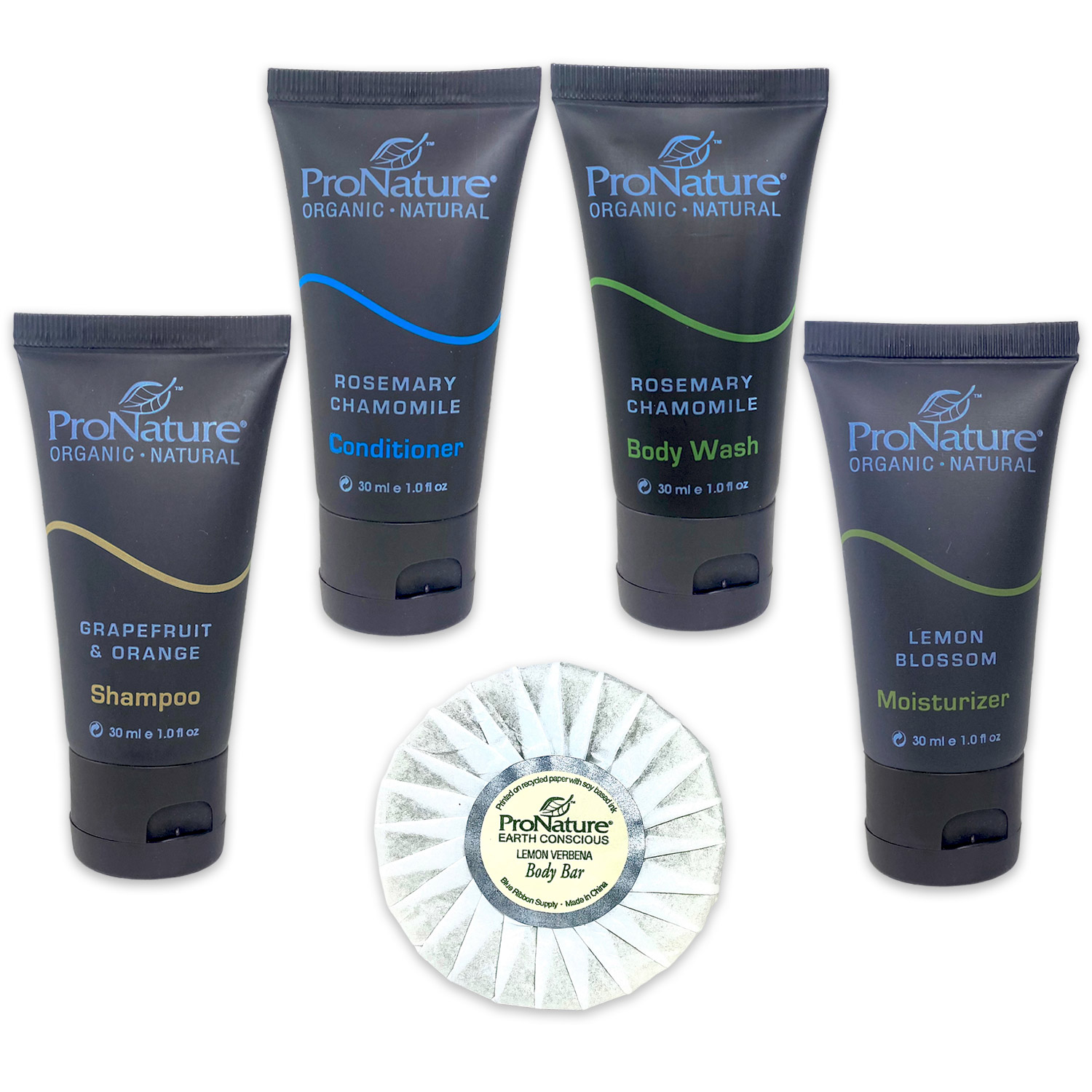 PRONATURE 15ea TUBE AMENITY KIT ORGANIC KIT Packed 15ea 1oz Body Wash,Soap, Conditioner, Shampoo & Lotion