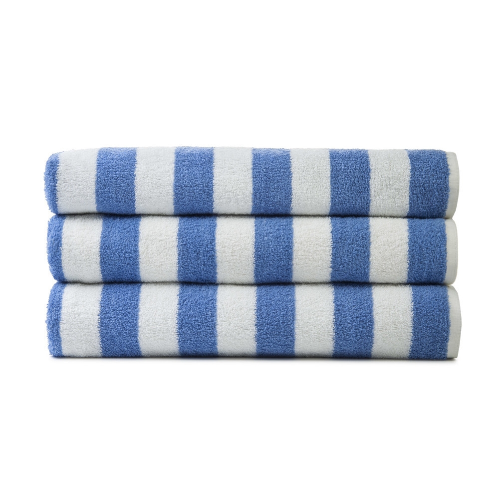 POOL TOWELS 30"X70" WHITE WITH BLUE STRIPES (12) ON SALE!!! ONLY $99/DZ!